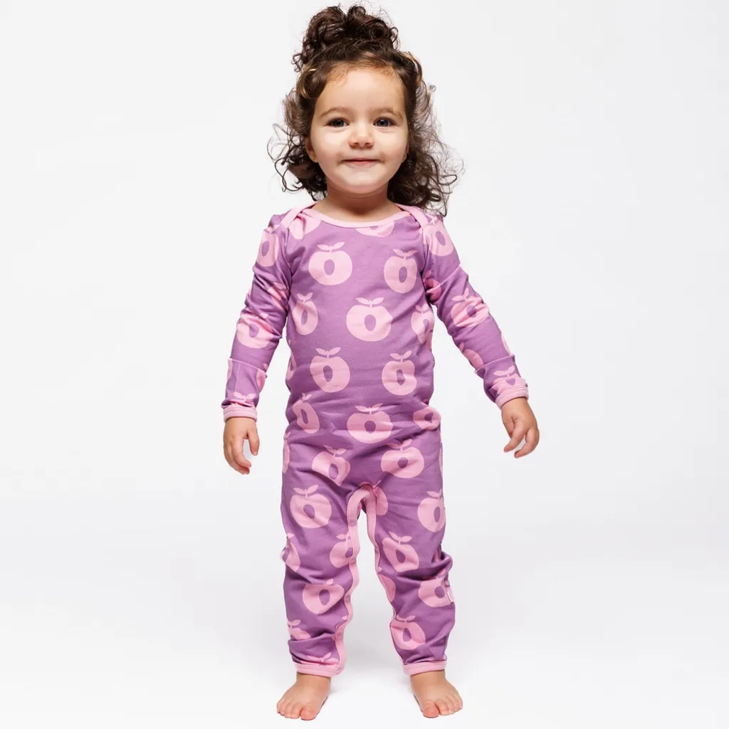 Online Ulm Långärmad Babydräkt Med Äpplen Lila Purple Iris Barn Bodys & Bodysuits