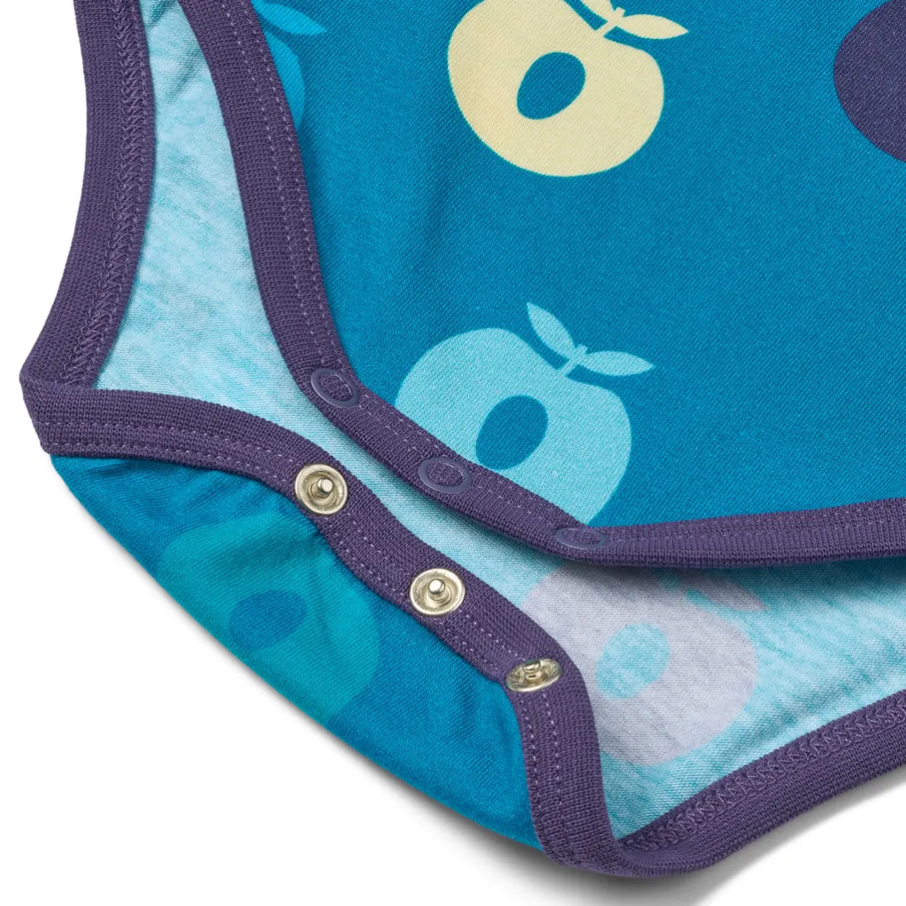 Hot Ulm Long-Sleeved Baby Body with Apples Solid blue Barn Bodys & Bodysuits