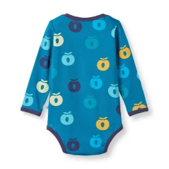Hot Ulm Long-Sleeved Baby Body with Apples Solid blue Barn Bodys & Bodysuits