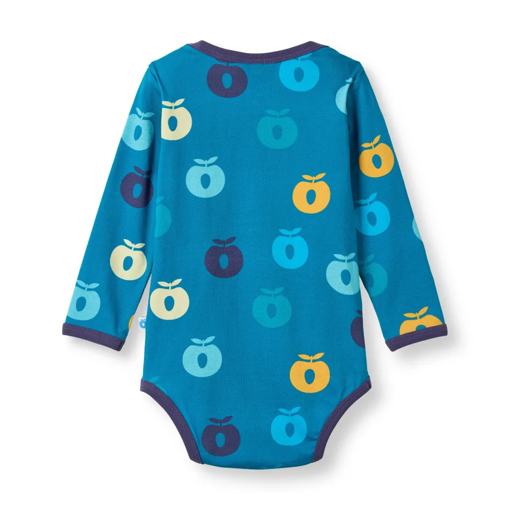 Hot Ulm Long-Sleeved Baby Body with Apples Solid blue Barn Bodys & Bodysuits