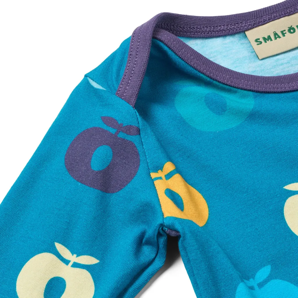 Hot Ulm Long-Sleeved Baby Body with Apples Solid blue Barn Bodys & Bodysuits