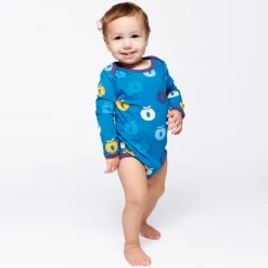 Hot Ulm Long-Sleeved Baby Body with Apples Solid blue Barn Bodys & Bodysuits