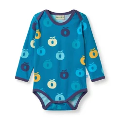 Hot Ulm Long-Sleeved Baby Body with Apples Solid blue Barn Bodys & Bodysuits
