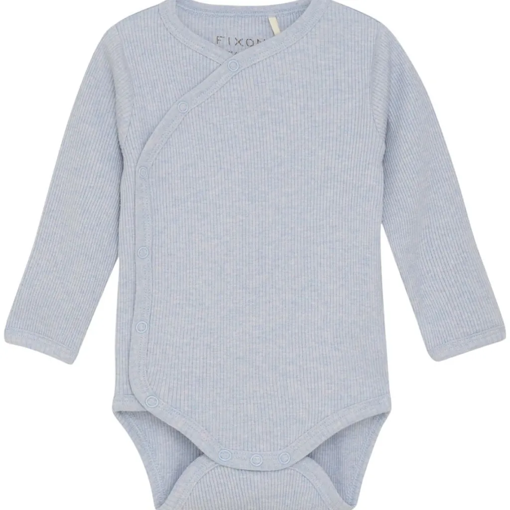 Clearance Wrap Body LS Mélange Rib Zen Blue Zen Blue Wrap Baby Body Barn Bodys & Bodysuits