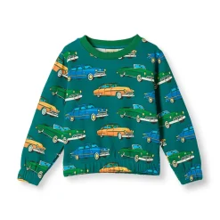 Discount Yapeen Sweatshirt Med Bilar Beige Petroleum Green Barn Tröjor & Toppar