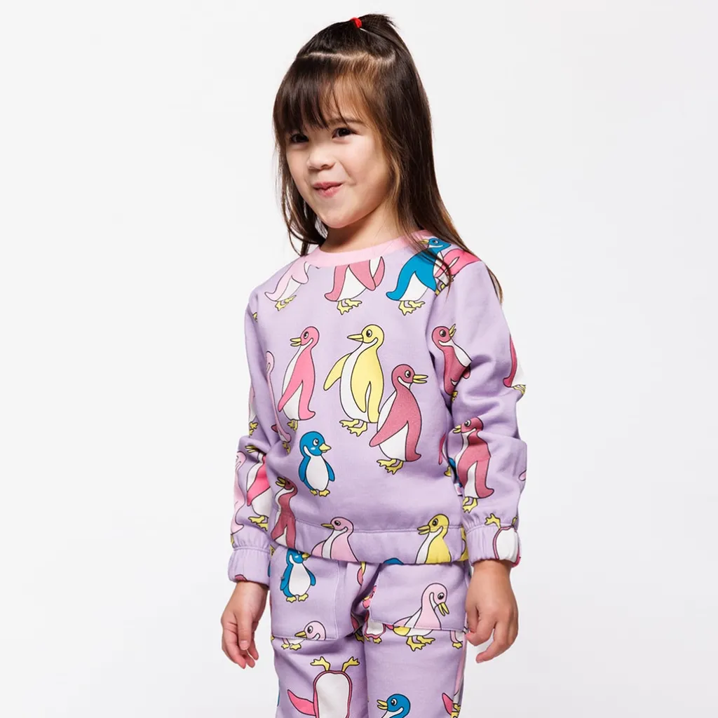 Outlet Yapeen Sweatshirt Med Pingviner Lila Heather Purple Barn Tröjor & Toppar