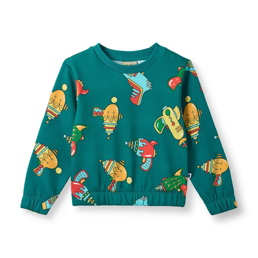 Yapeen With Space Blasters Sweatshirt Petroleum Green Barn Tröjor & Toppar